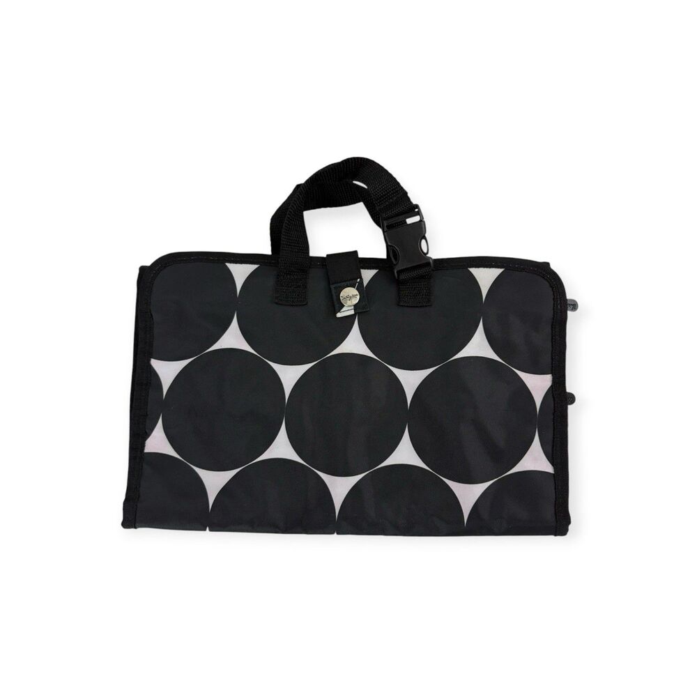 Thirty One Hanging Travel Organizer Makeup Toiletries Bag Black White Dots